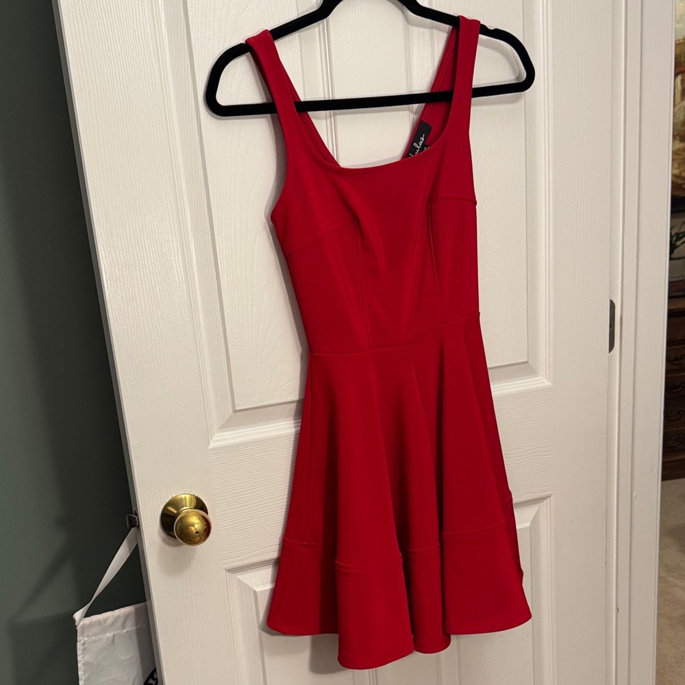 Lulu's Vibrant Red Scoop-Neck Fit & Flare Mini Dress